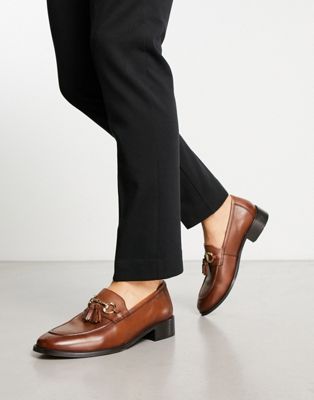 Size 13 ASOS DESIGN loafers in tan leather with tassel detail shoes