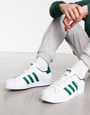Size 12.5 adidas Originals Superstar trainers in white and green trainers