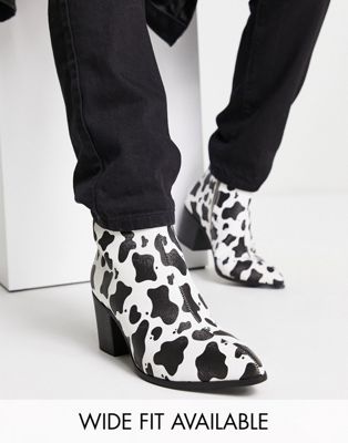 Size 12 ASOS DESIGN heeled chelsea boots in animal print faux leather boots