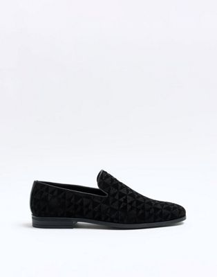 Size 12 River Island wedding velvet loafer in black shoes